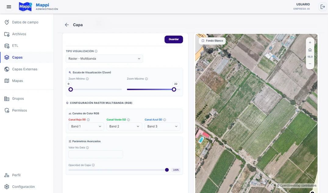Proyectos de mapas y capas ráster en Mappi Admin