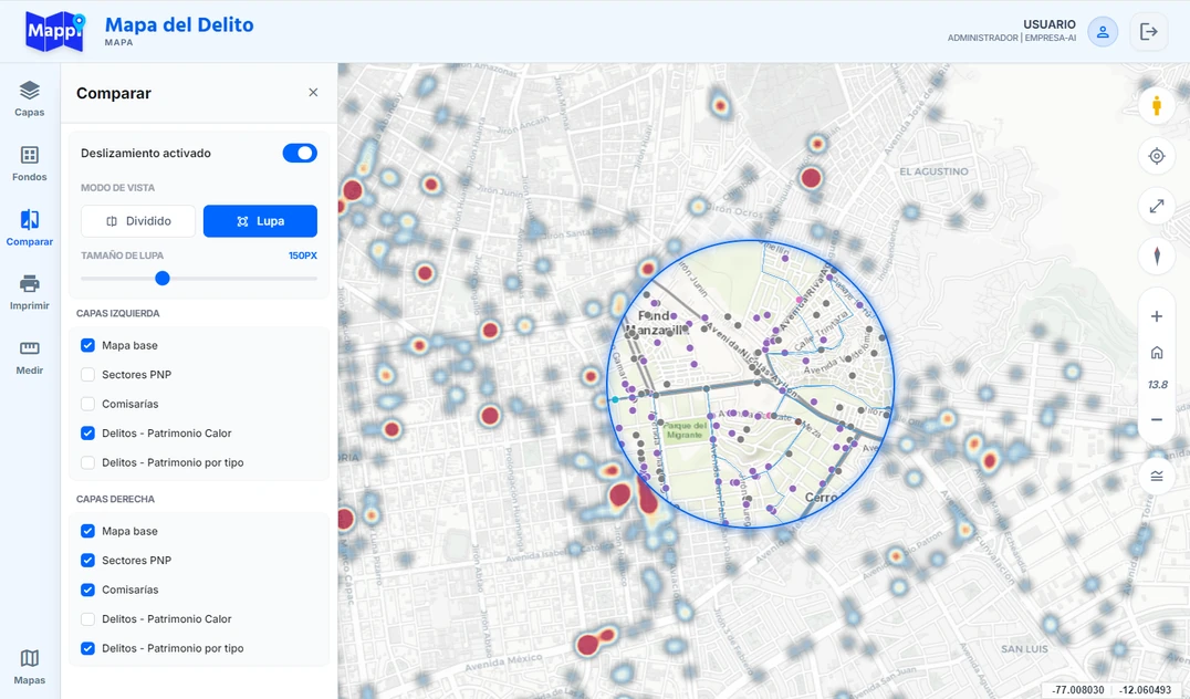 Comparador de mapas Swipe y Spyglass en Mappi Client